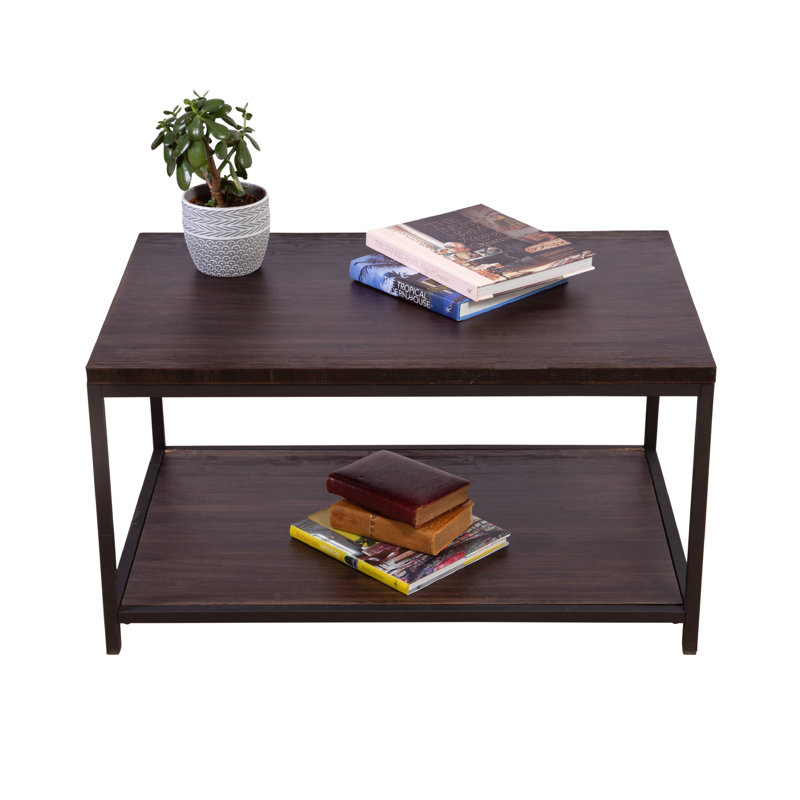 Anayanci Solid Wood Top Coffee Table, Brushed Brown