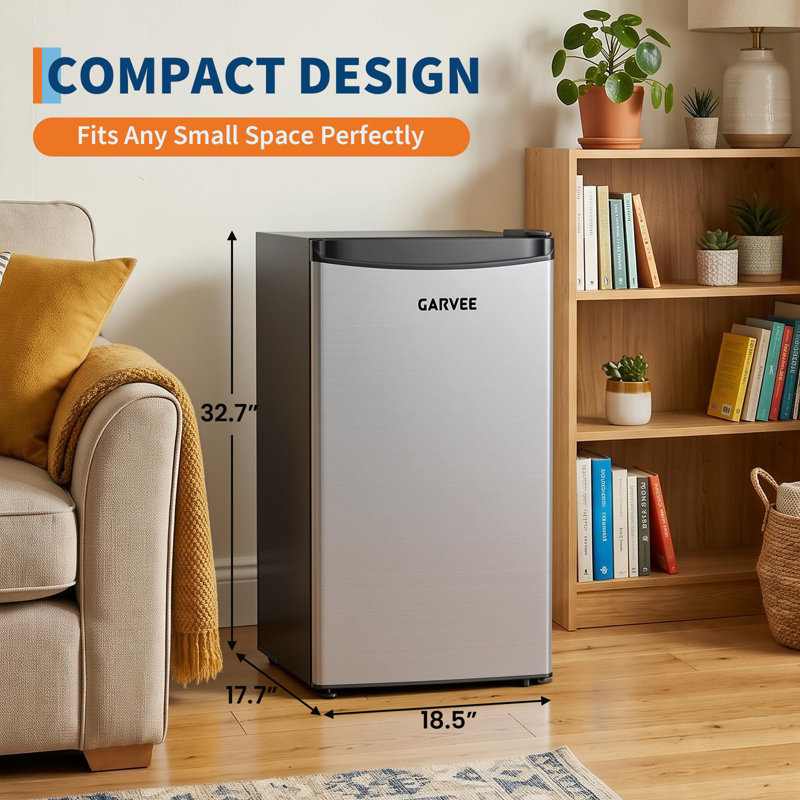 Mini Fridge 92L Compact Single Door Refrigerator, 5 Temp Settings, 41dB Quiet, Energy Efficient, Reversible Door, Stainless Steel, 83.5x47x44.5cm