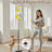 PeeNoke 68.5" Standing Floor Lamp Bright Lemon Pink Stripes Abstract Blue Accents Dimmable Metal Pole Lamp with Linen Lampshade LED Bulb Included
