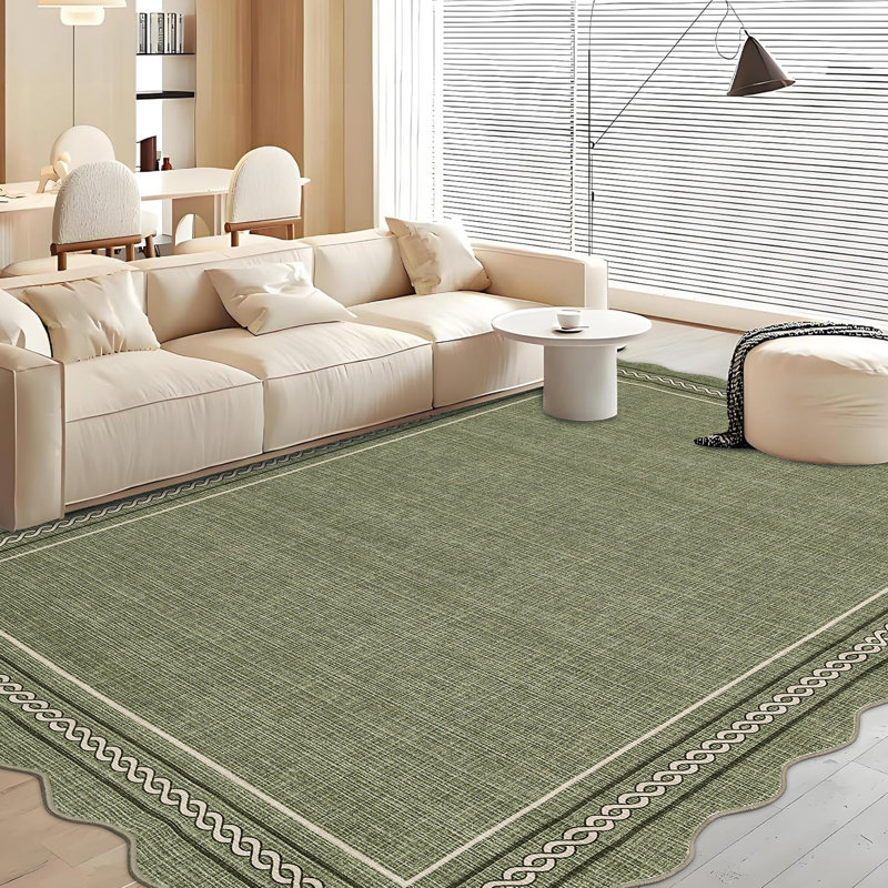 Area Rug Scalloped Washable Rug Non Slip BackingStain Resistant Rugs for Living Room Bedroom Dining Room Nursery, Green