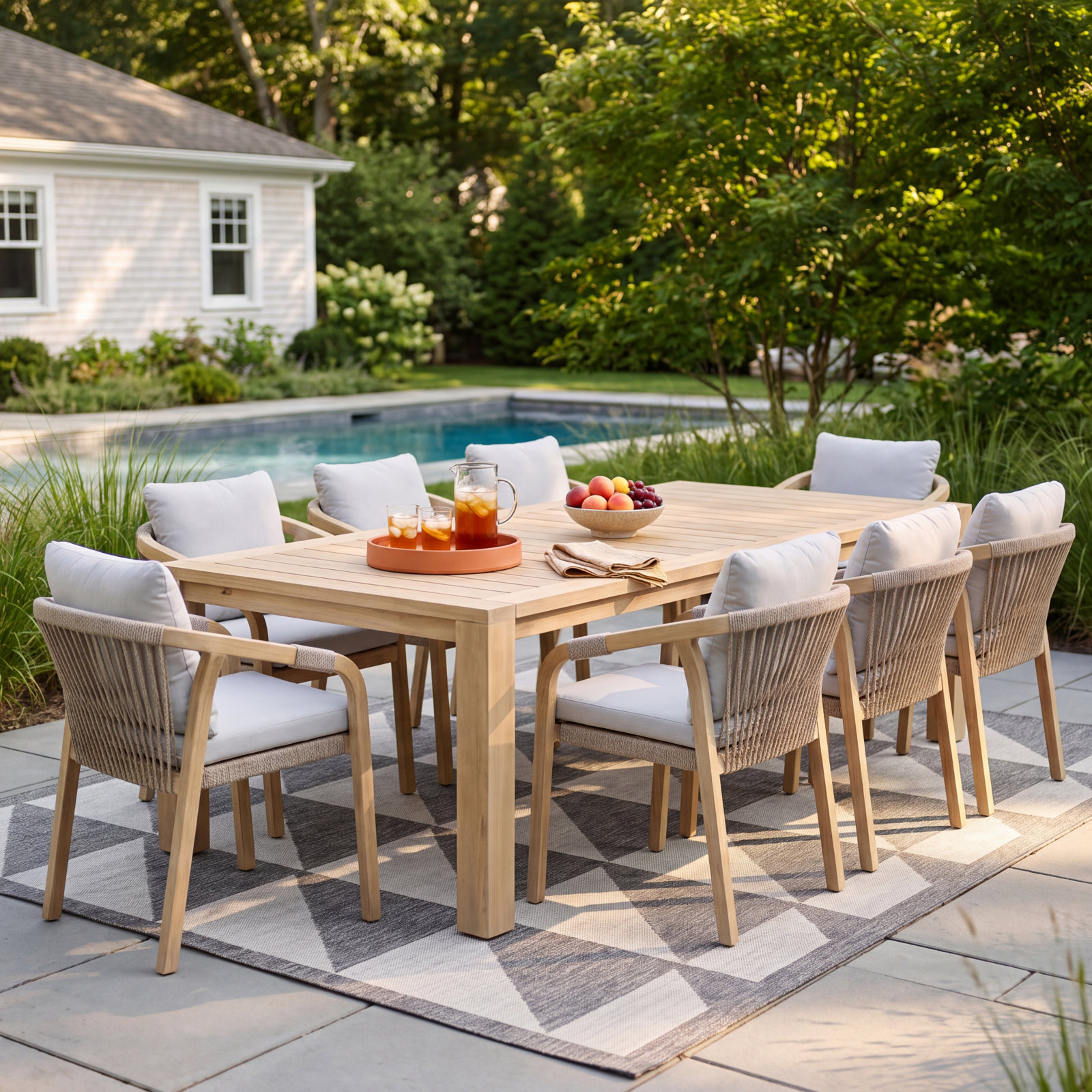 Joly 87" Acacia Patio Dining Set, Brown