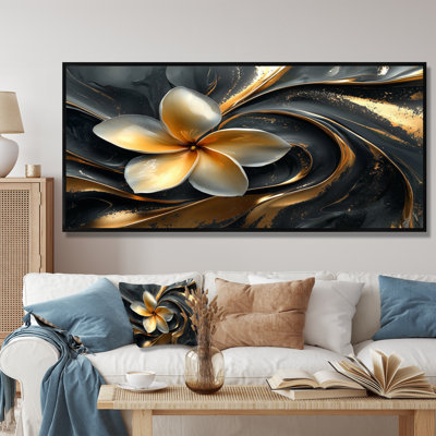 Golden River Of Dark Plumeria Blossom II - Plumeria, reproduction sur toile encadrée