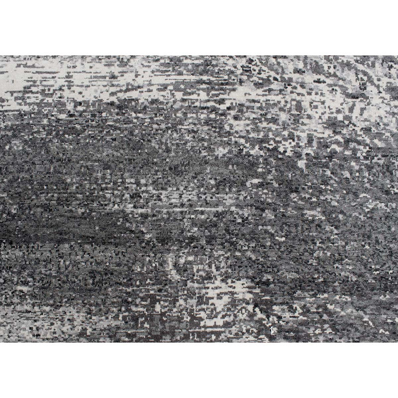 Hand-Knotted Wool/Silk Area Rug in Black/Light Gray, Rectangle 9' x 12'