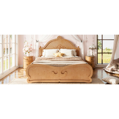 Lit plateforme avec tête de lit Vintage Carved