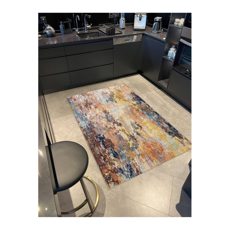 Multi Color Abstract Pattern Modern Decorative Machine Washable Area Rug, Square 3'3"