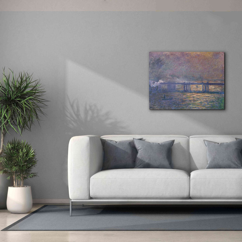 «Dorica Charing Cross Bridge» par Claude Monet - reproduction d'art sur toile tendue, H 26 po x l 34 po x P 1,5 po