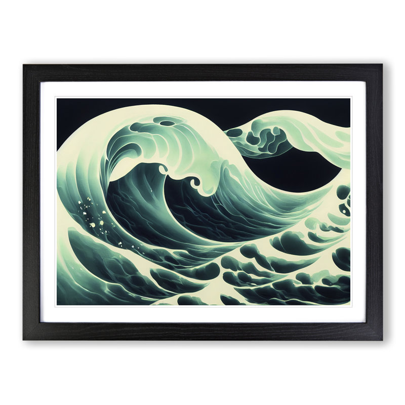 XH1022-8745X Surreal Japanese Wave Vol.2 Abstract - Single Picture Frame Print, 46cm H x 64cm W x 2cm D, Black