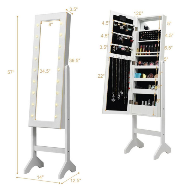 Armoire à bijoux avec miroir Bhanweri, Blanc