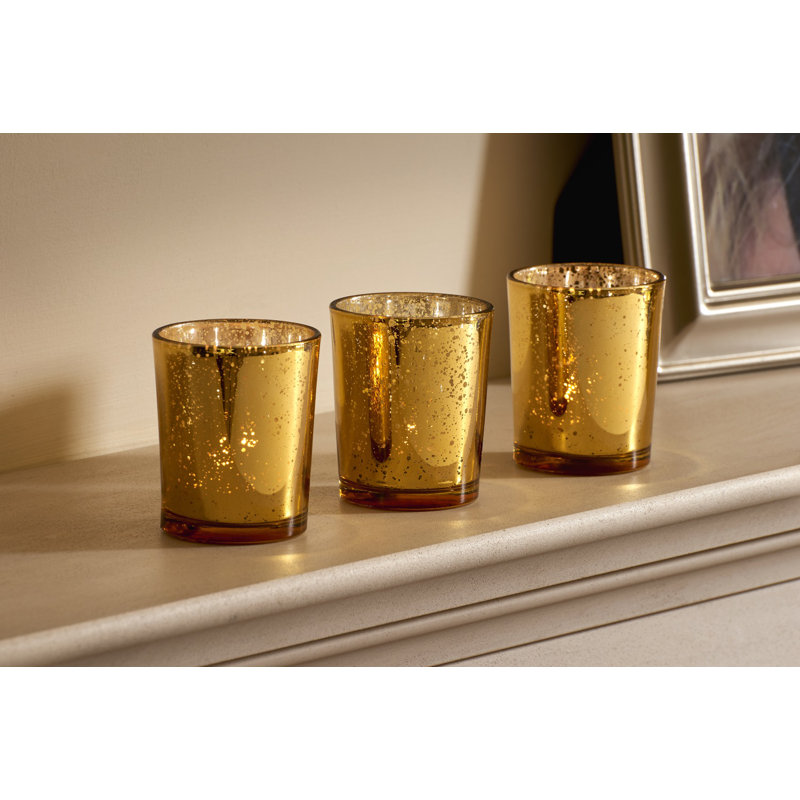 12 Piece 6.8cm Glass Tabletop Votive Holder Set, Gold