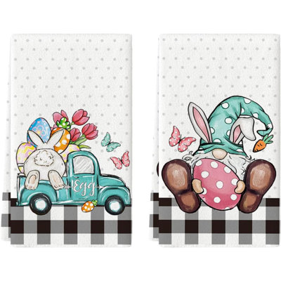 Buffalo Plaid Gnome Egg Truck Bunny Rabbit Easter Kitchen Towels Dish Towels Seasonal Spring Decoration Hand Towels Set Of 2