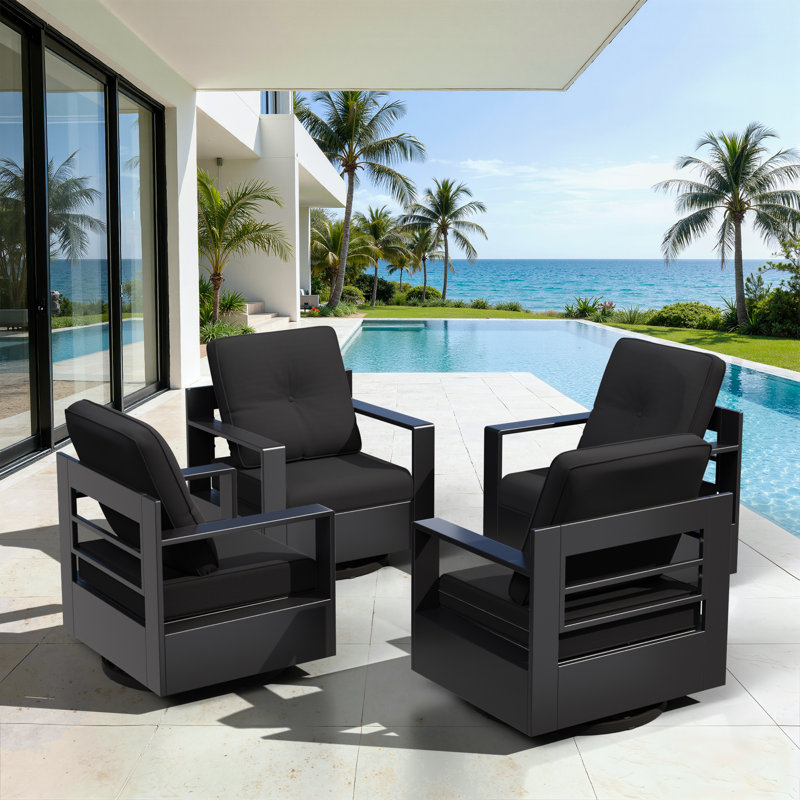  Adwin Outdoor 4"Deep Seat Cushion Set With Olefin Fabric,6 Colors Available(Set of 3), Black, 3