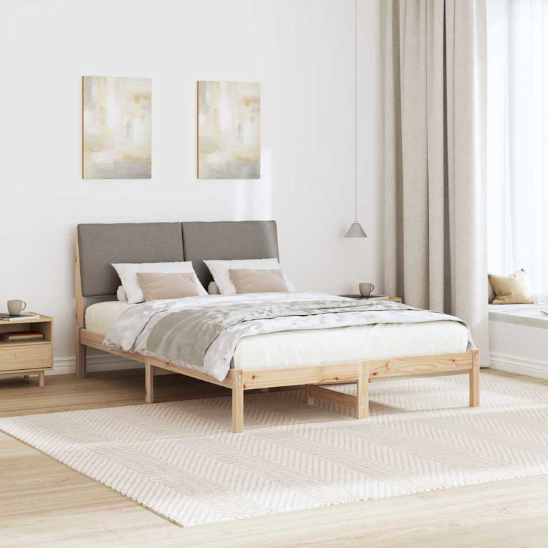 Solid Wood Bed, European Double (140 x 200 cm), Brown/Taupe