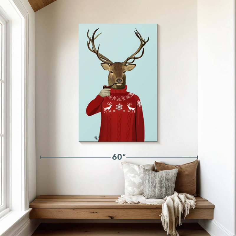 Brampt Deer In Ski Sweater, 45" H x 30" W