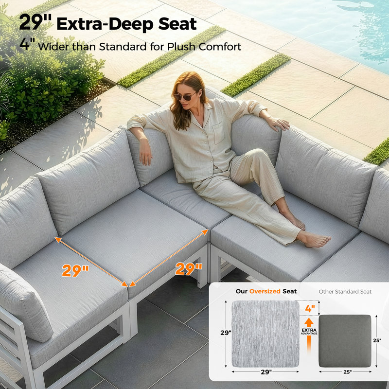 Rosamond 6 - Person Modular Patio Conversation Set with Cushions, Light Gray