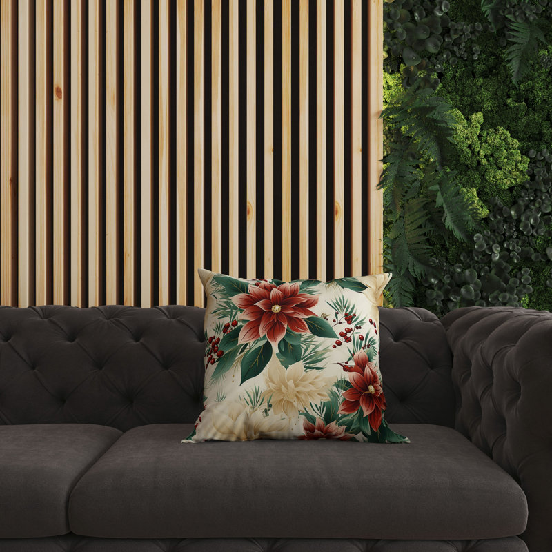 Coussin décoratif réversible Holiday, H 18 po x l 18 po, Floral rouge / vert