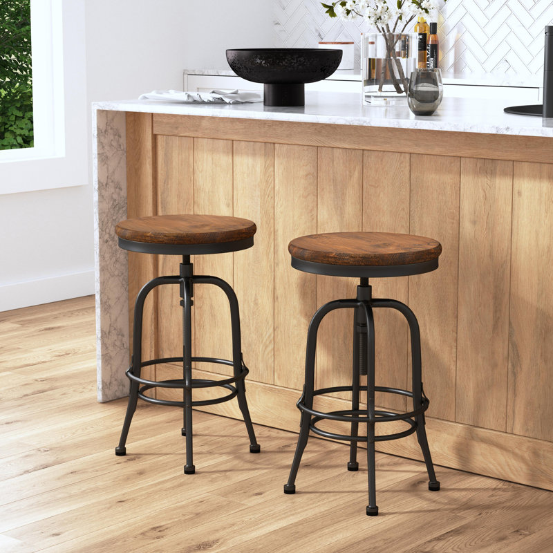 Tabouret de comptoir réglable en bois massif Juliaunna, Noir