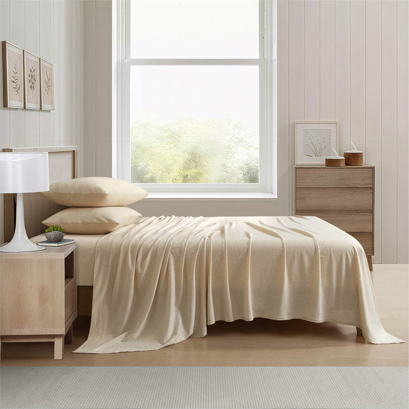 Ensemble de draps en jersey chiné riche en coton 4 pièces Aeropostale, Beige