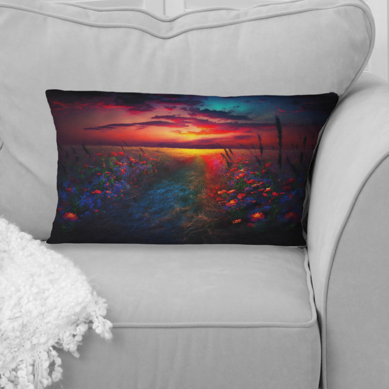 Coussin Flowerful Country Road At Sunset III - Lake House Cottage