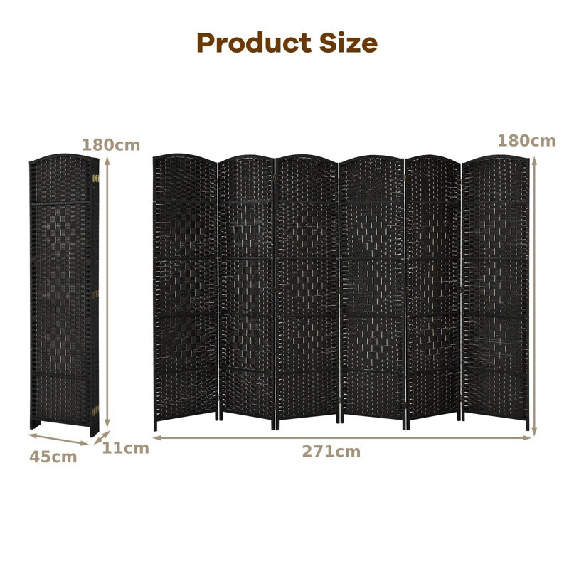 Dozier 271cm W x 180cm H 6 - Panel Solid Wood Folding Room Divider, Black