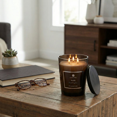 Bougie parfumée décorative en verre cylindrique avec couvercle pour le salon - décor moderne pour chambre à coucher, bibliothèque ou table basse - 7 po