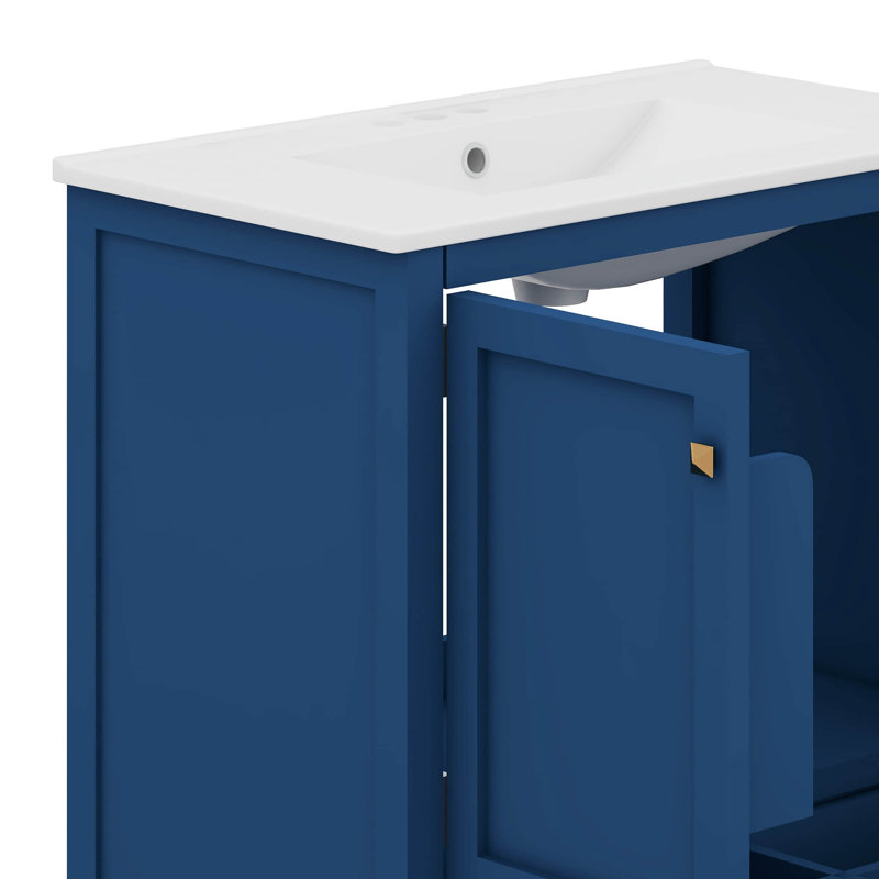 Ensemble de meuble-lavabo 60 po avec double meuble-lavabo et double lavabo en céramique, tiroirs divisés, Bleu