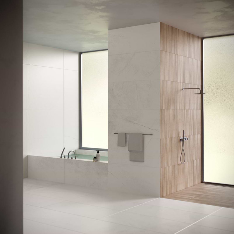 Theo 24x48 Antique Satin Marble Look Porcelain Tile, Blanco White