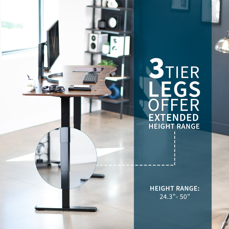 Rustic Vintage Brown & Black Electric Adjustable Standing Desk with Keyboard Tray