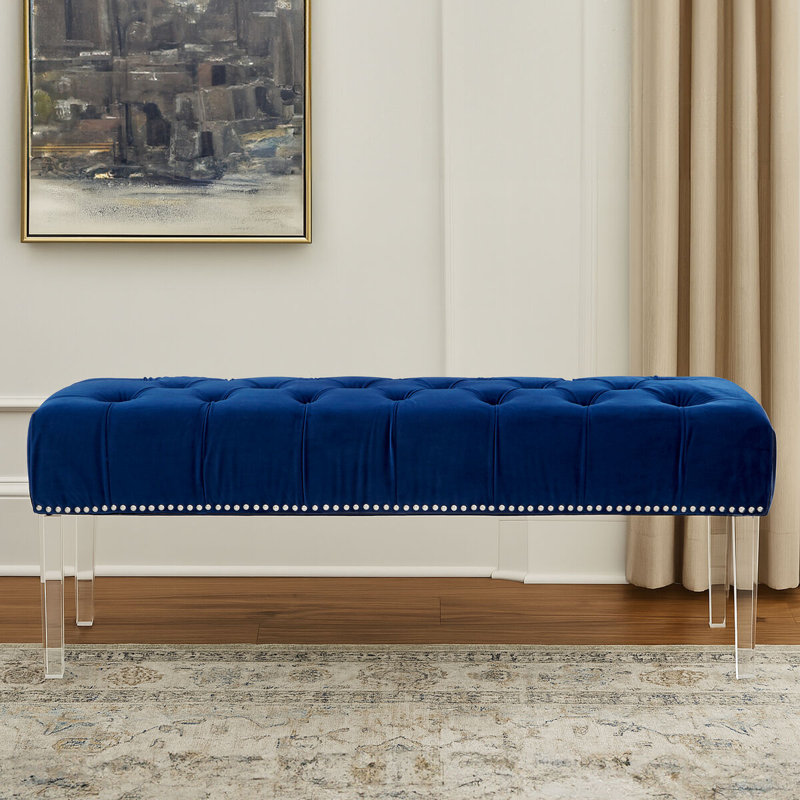 Sabrina Polyester Upholstered Bench, Blue