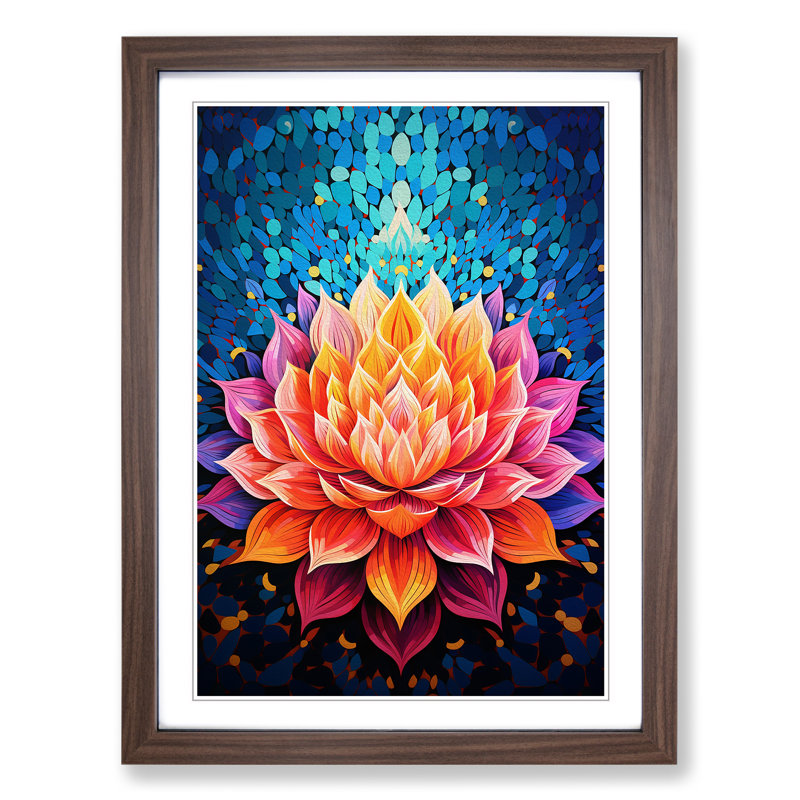 Lotus Flower Op No.2 - Single Picture Frame Print on Wood, Walnut , 34cm H x 25cm W x 2cm D