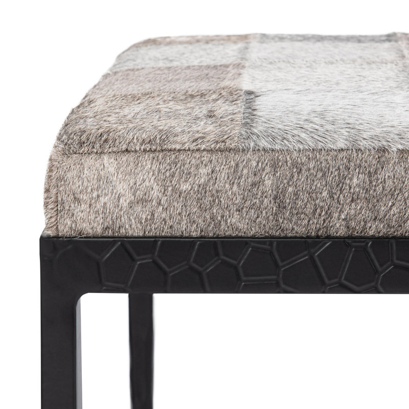 Achen Leather Hide Ottoman Bench, 18.5" H x 60" W x 18" D, Gray
