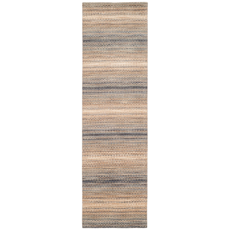 Tapis gris / brun en laine Hossain, Tapis de couloir 2 pi 3 po x 8 pi