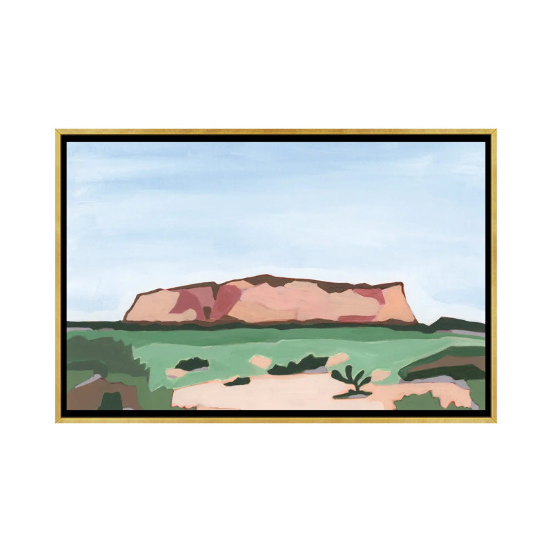 «Abstract Valley I», 2024 - reproduction d'art murale - toile encadrée, 26 po x 40 po, Toile avec cadre, Doré