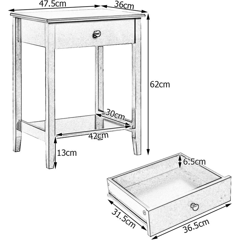 Losh 47cm W Manufactured Wood Bedside Table, Grey
