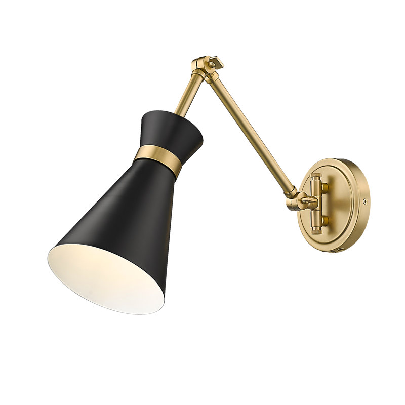 Xaine Steel Swing Arm Sconce, Modern Gold, Matte Black