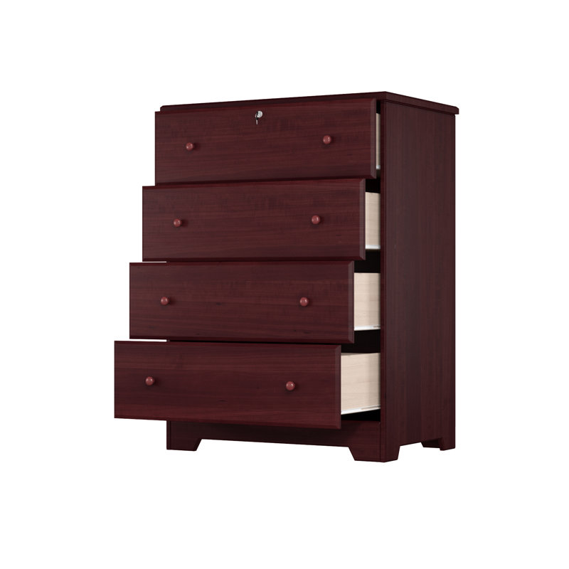 Commode 4 tiroirs en bois massif Raiqa, Acajou