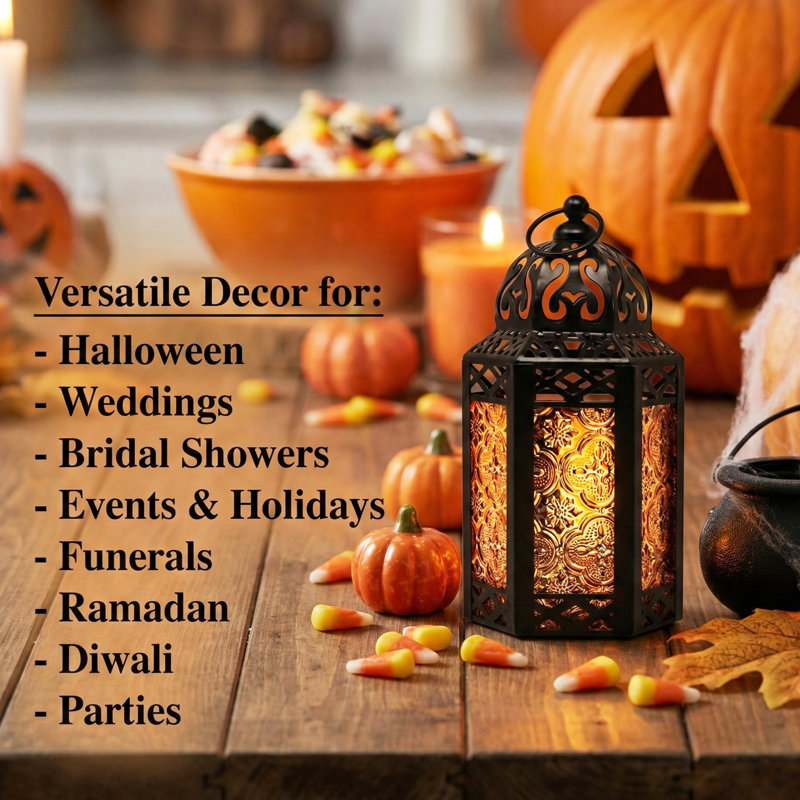 Moroccan Candle Lantern Decorative Candle Holder Lamp for Table or Hanging, Ramadan Decorations, Weddings, Indoor Home Decor, Outdoor Patio or Porch (Set of 2)