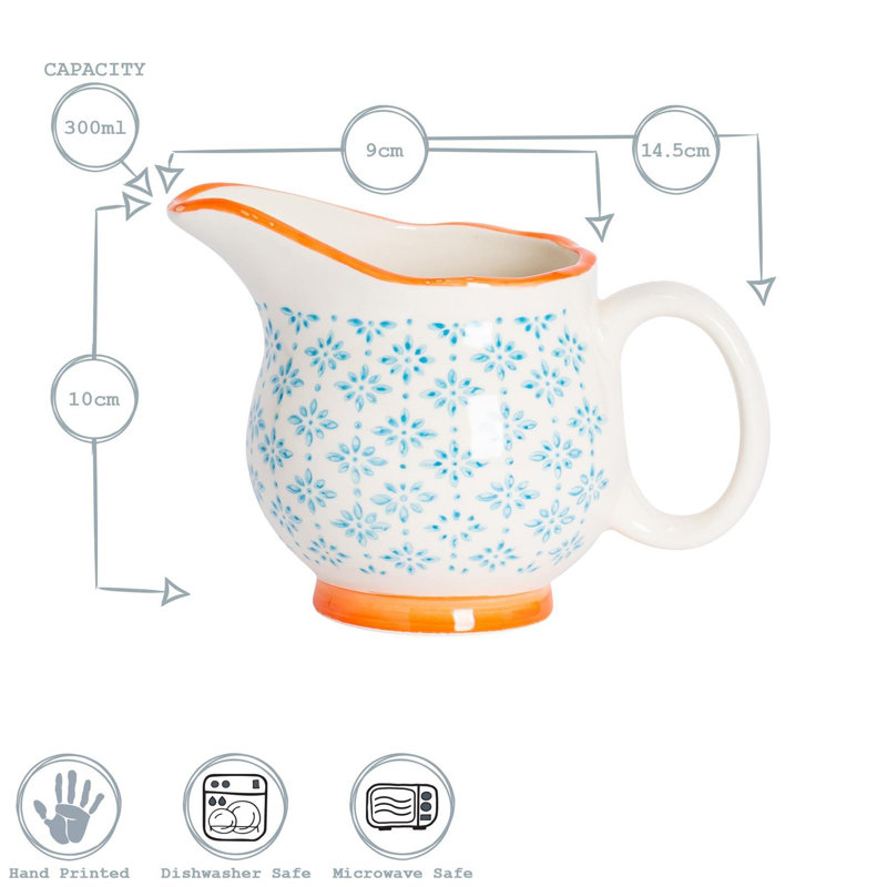 Nicola Spring - Hand-Printed Milk Jugs - 300ml - Orange - Set of 6
