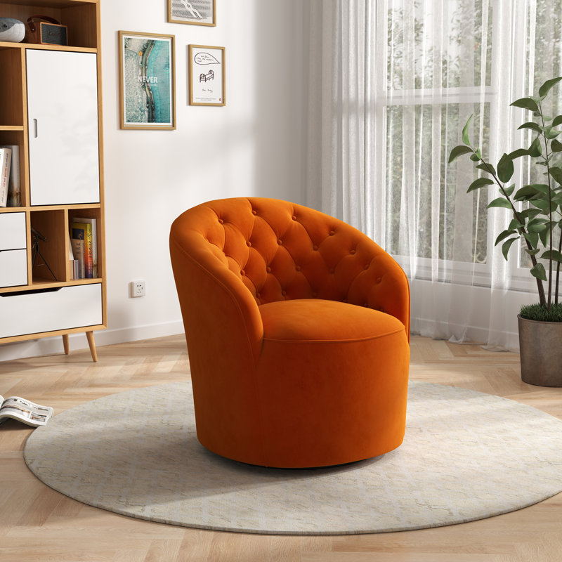 Keiera Velvet Swivel Barrel Chair, Orange Velvet