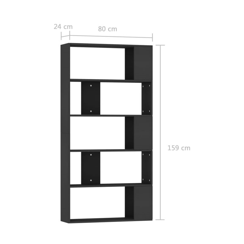 Aleccia 159cm H Bookcase, Black, 159cm H x 80cm W x 24cm D