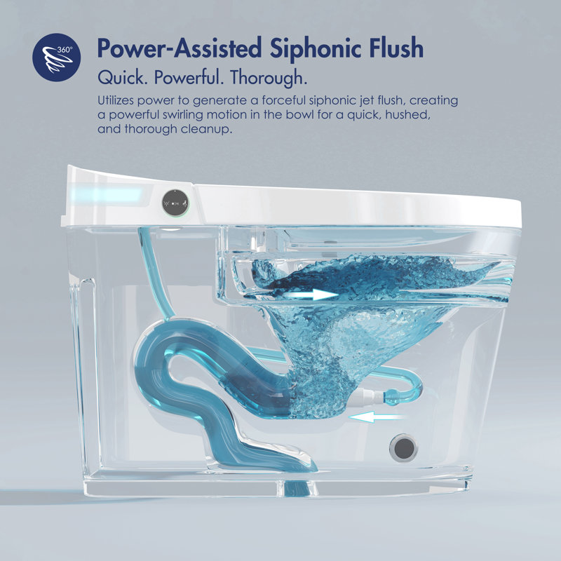 Elongated Tankless Smart Toilet with Bidet Wash, Heated Seat, Powerful 1.28 GPF Auto Flush, Warm Air Dryer, Foot Sensor Flush & Night Light (Remote Included)