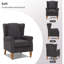 Ensemble de table basse et de fauteuil Vintage Luxury, fauteuil à oreilles en tissu de polyester avec dossier haut, gris foncé antique-1013218078