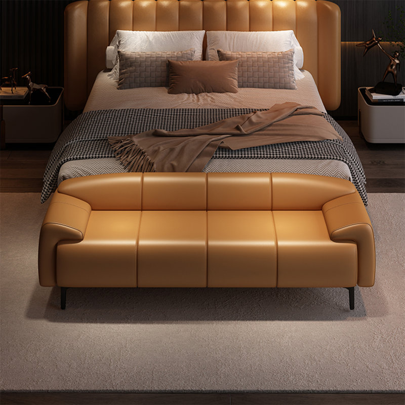 Banc rembourré orange, H 21,65 po x l 70,87 po x P 19,69 po