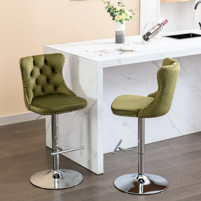Hauteur réglable de 25 à 33 po, revêtement moderne en velours, pivotant sur 360 °, dossier, olive pour siège de pub rembourré, olive, îlot de cuisine 2 pièces