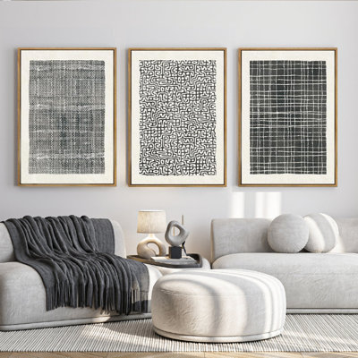 «Geometric Line», art mural sur toile encadré, peinture minimaliste abstraite moderne, décor neutre, ensemble de 3, pour salon, chambre à coucher, bureau, 24 po x 36 po