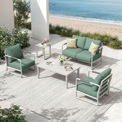 Aluminum Outdoor Patio Furniture Set, 4-Piece Conversation Sofa Set with Coffee Table