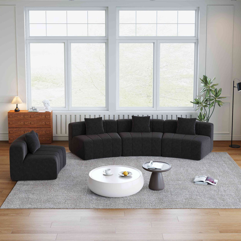 Canapé modulaire courbé Chenille, Noir, H 29 po x l 151 po x P 33 po