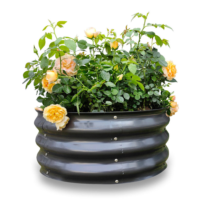 Gardmax 2x2x1ft Galvanized Round Raised Garden Bed Kit, Metal Planter Boxes Outdoor With Easy Assembly, Large Garden Bed For Vegetables, Fruits, Flower, Herbs Dark Gray