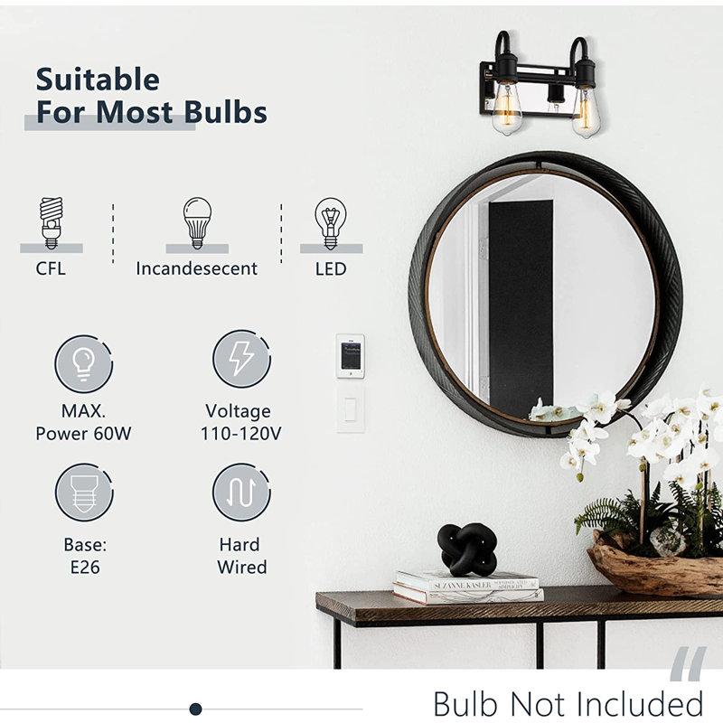 Éclairage pour salle de bain 2 lumières, Noir / chrome