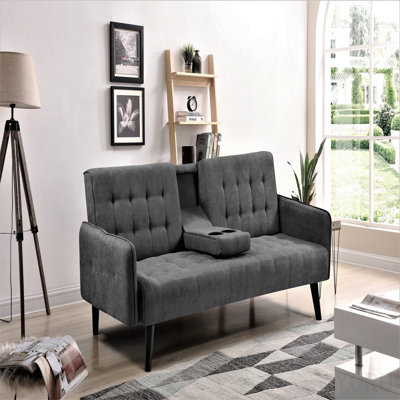 72" Sleeper Sofa Bed - Convertible Folding Backrest To Full Bed With Cup Holder & Drop-Down Table - Space Saving Linen Sofa For Small Spaces - Easy Assembly, Dark Grey