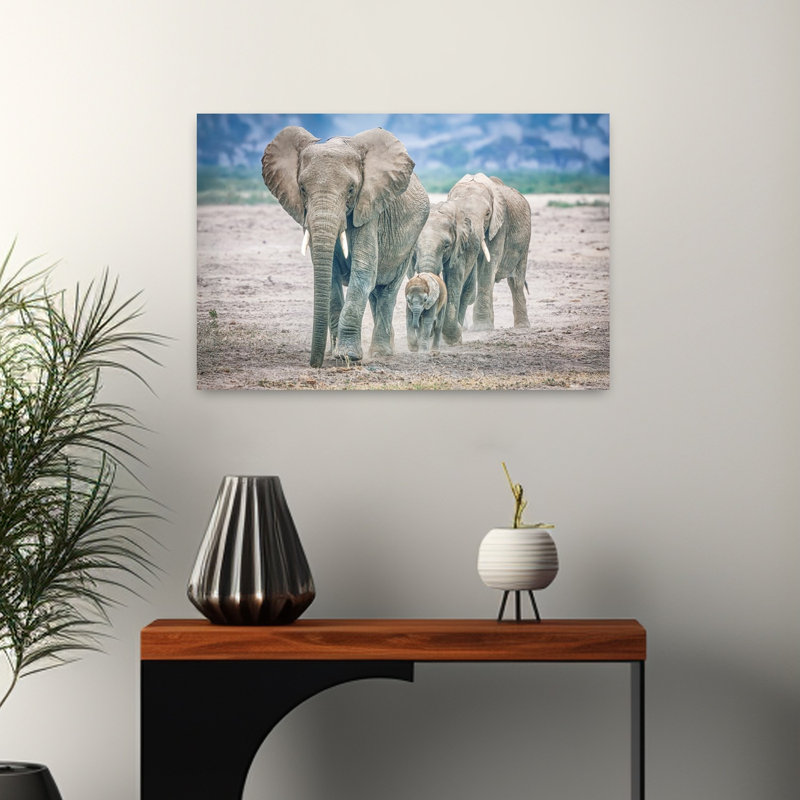 Elephant Family Walk Contemporary Elephant Landscape Nature Wall Art Print by Jeffrey C. Sink - 1 Piece Wrapped Canvas Wall Art